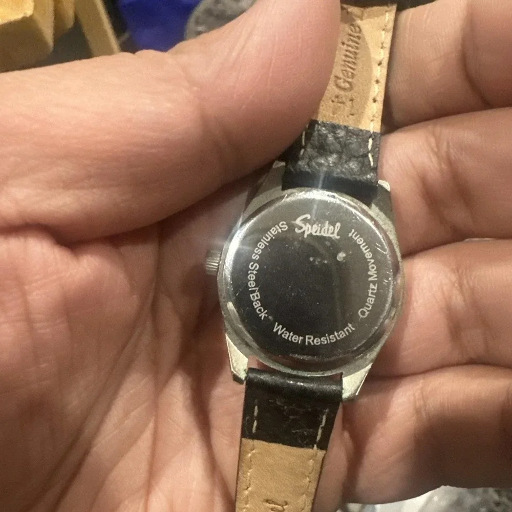 Working Vintage Speidel Ladies Watch Black Leather Quartz 28mm Fit‎ 7in New Batt